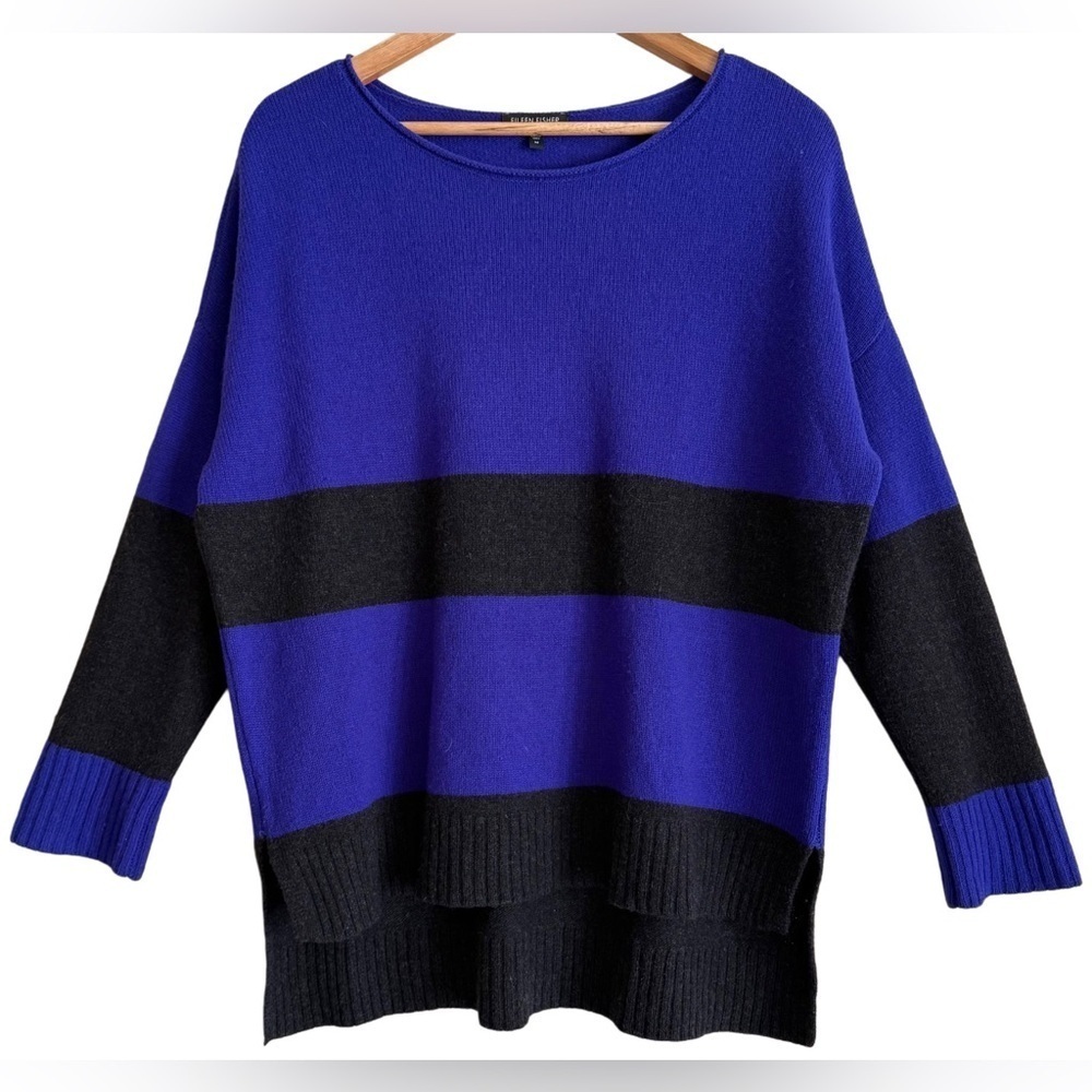 EILEEN FISHER Yak Wool Blend Preppy Oversized Colorblock Lightweight Sweater M